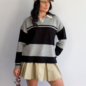 Women’s Striped Rugby Sweater – Collared Knit Polo